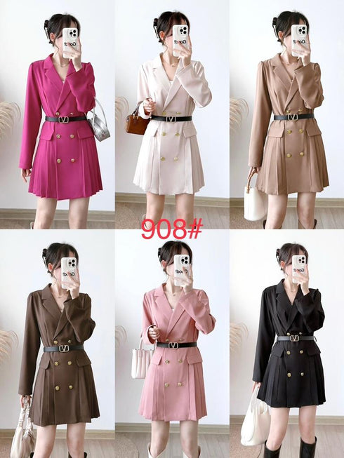 Women Knee Length Trench Dress With Belt